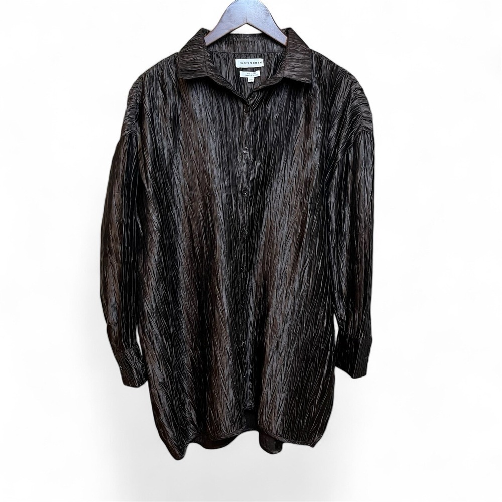 Native Youth Plissé Pleated Button Down Shirt XS